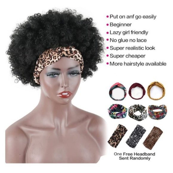 LEOSA Afro Headband Wig Short Afro Kinky Curly Wigs for Black Women,Natural Blac - Picture 4 of 8